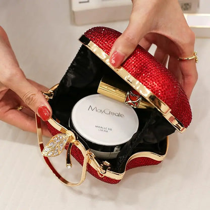 Sparkly Apple Rhinestone Handbags Diamond Bling Clutch Crystal Bags