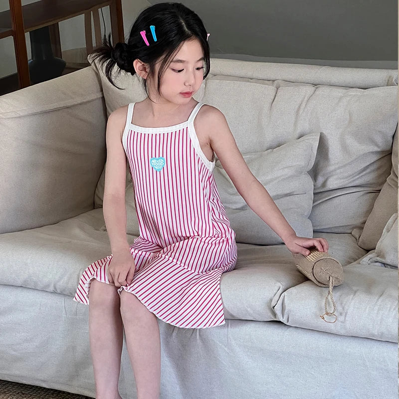 Girls Cotton Flower Dot Plaid Dress