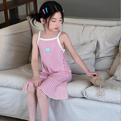 Girls Cotton Flower Dot Plaid Dress
