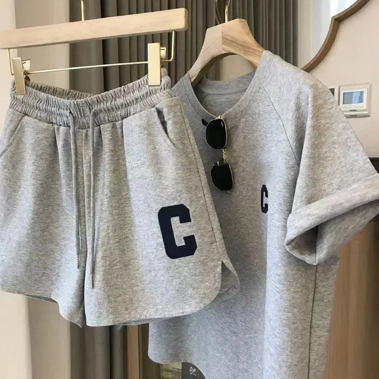 Summer Sleepwear Loose Short Sleeve T-Shirt Casual Shorts Large Size Pajamas Set