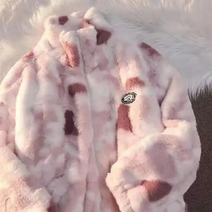 Tie Dye Lamb Fleece Harajuku Casual Loose Thick Coat Jacket
