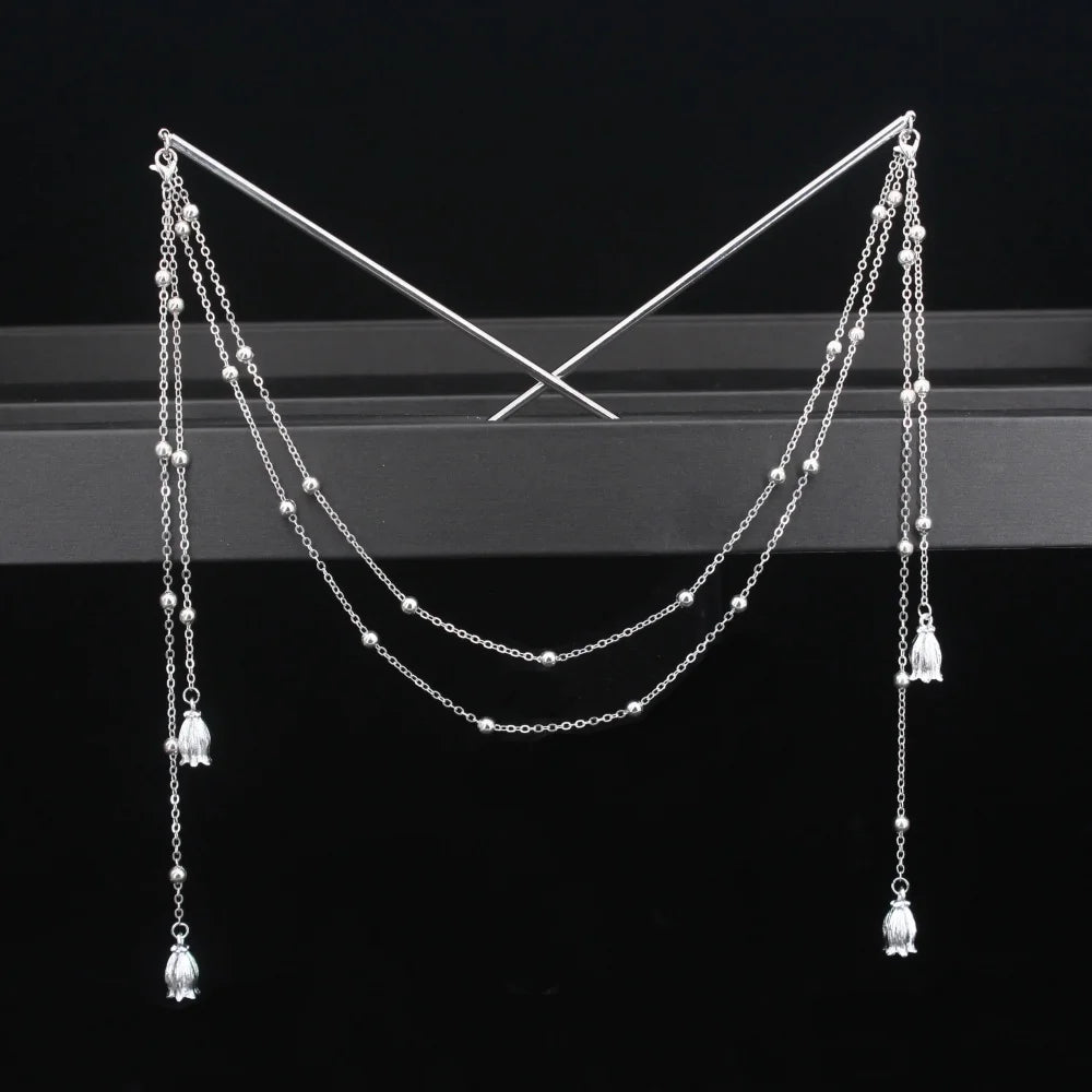 Long Tassel Double Chain Hair Pins Nunchaku Hairpin Chinese Hanfu Hair Stick