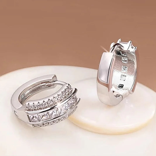 925 Sterling Silver Colorful/White Princess CZ Hoop Earrings