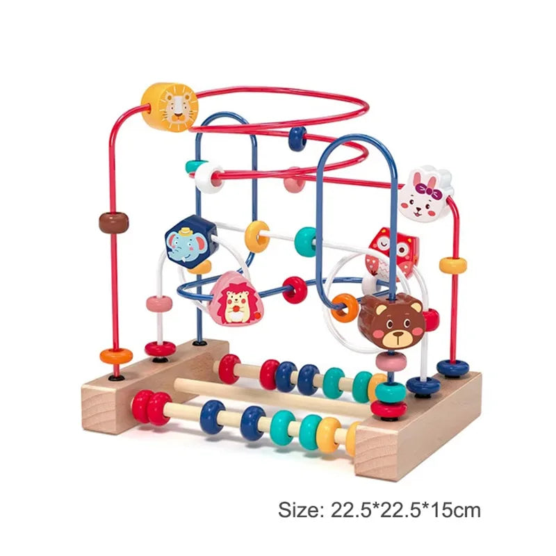 Montessori Wooden Roller Coaster Bead Maze Abacus Math Toys