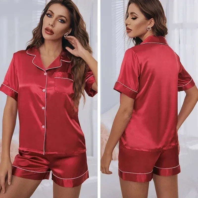 Silk Soft Nightwear Long Shirt Sleepwear Pyjama Set