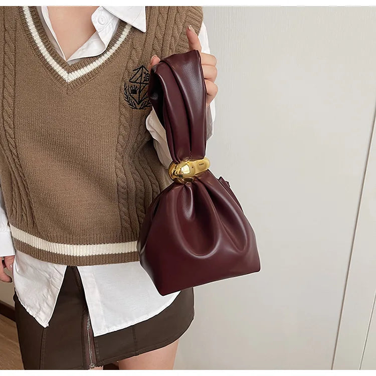 Soft Leather Clutch Luxury Pleated Mini Bucket Pouch Bags