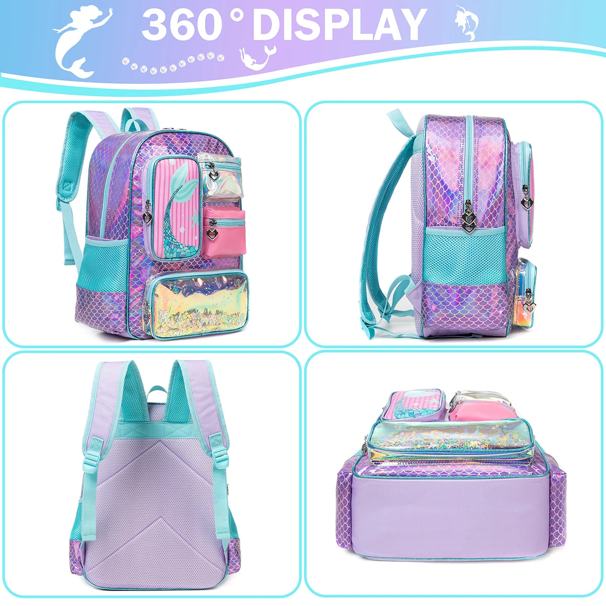Meetbelify Mermaid Backpack for Girls Bookbag