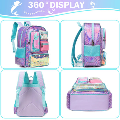 Meetbelify Mermaid Backpack for Girls Bookbag