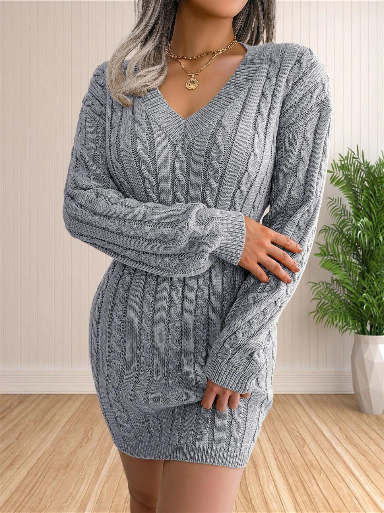 Sweater Cocktail V Neck Knitted Dress