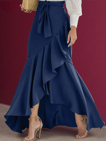 Elegant Solid High Waist Mermaid Ruffle Long Maxi Skirt