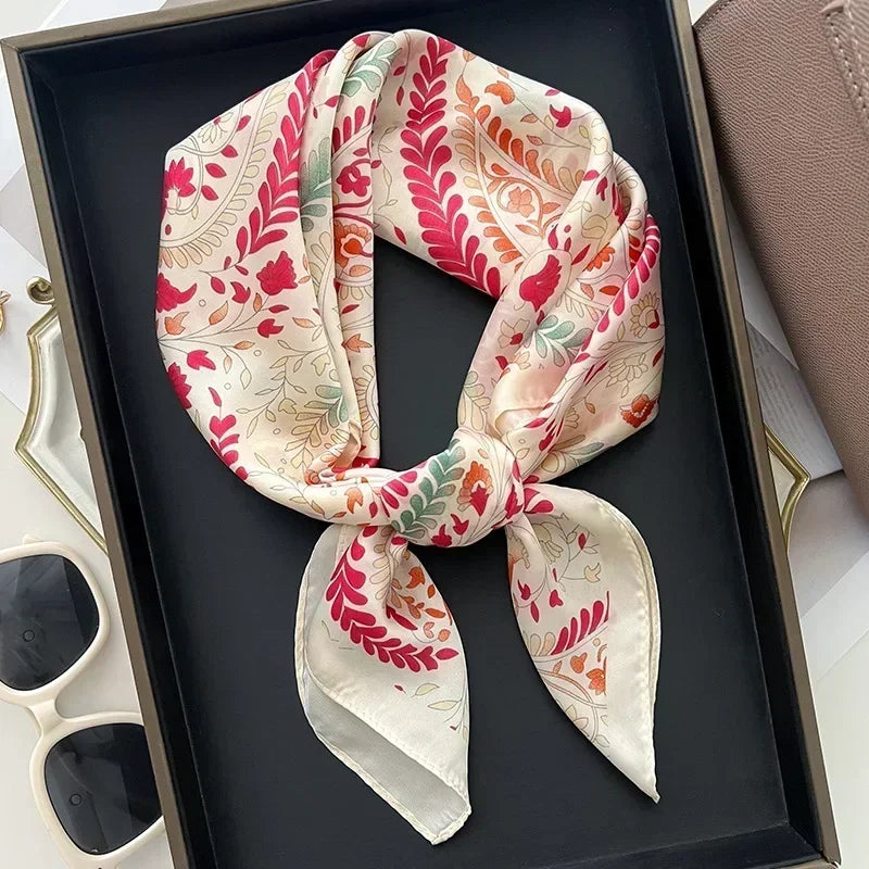 Luxury Silk Square Scarf Soft Satin Horse Hairband Hijab Headband Shawl