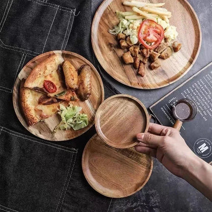 10/15/20/25cm Wooden Round Serving Platter Tray