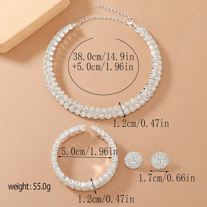 Double Layer Choker Necklace Full Rhinestone Cuff Set