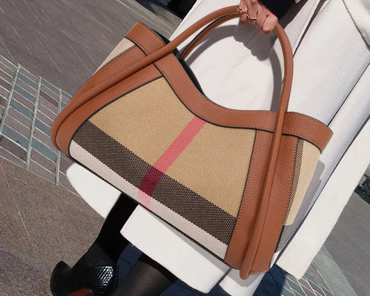 Bolso de lona y cuero genuino