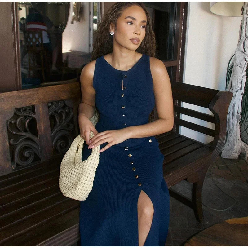 Sleeveless O Neck Button Dress