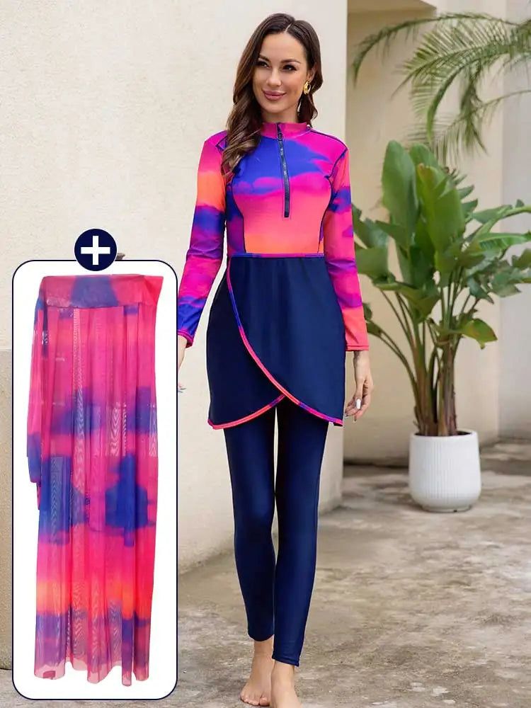 3/4PCS Burkini Muslim Swimwear With Shawl