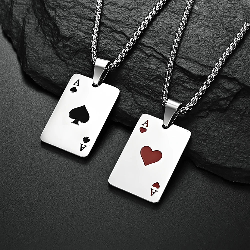 Hip Hop Stainless Steel Poker Card Ace of Spades Necklace