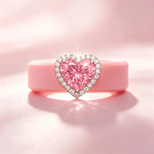 Elegant Pink Silicone Sparkling Pink Heart CZ Lightweight Ring