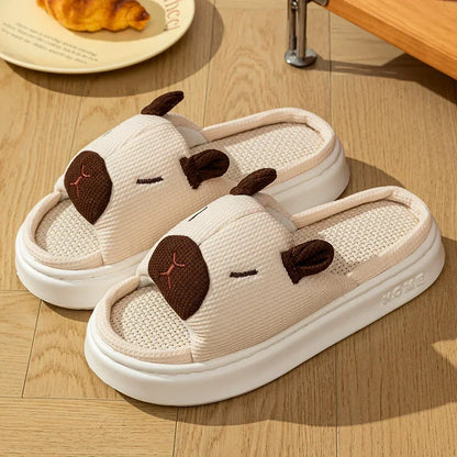 Cute Cartoon Flax Indoor Slippers Home Shoes