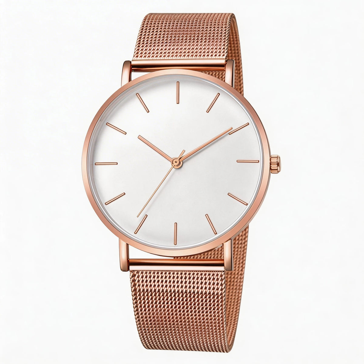Luxury Metal Mesh Quartz Elegant Rose Gold Wristwatch