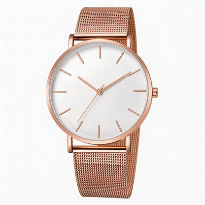 Luxury Metal Mesh Quartz Elegant Rose Gold Wristwatch
