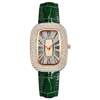 Leather strap with diamond inlay water diamond wine barrel quartz watch