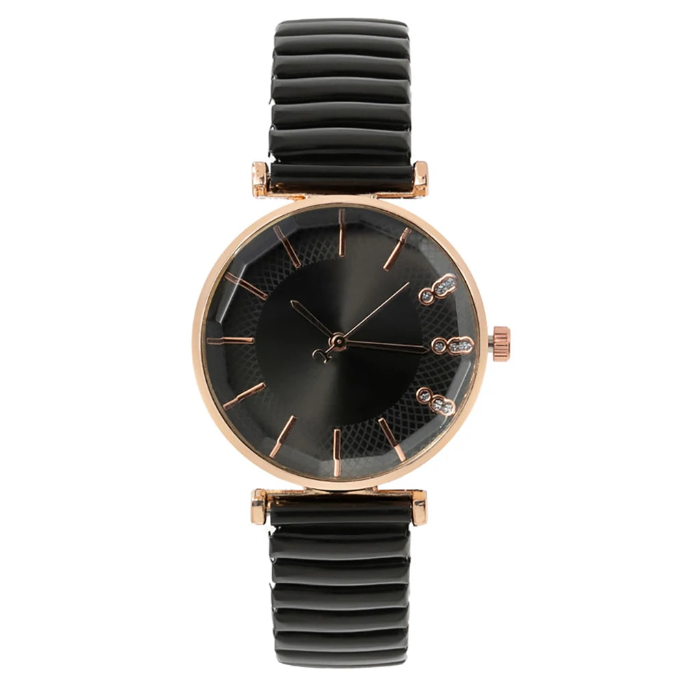 Luxury Treasure Blue Crystal Quartz Casual Stainless Steel Stretch Strap Watch