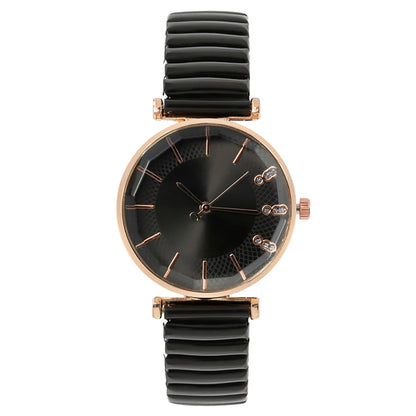 Luxury Treasure Blue Crystal Quartz Casual Stainless Steel Stretch Strap Watch