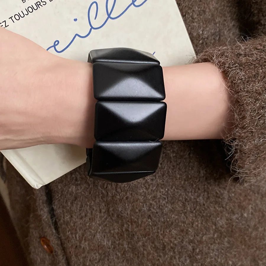Vintage Solid Square Wide Acrylic Bangles Charm Stretch Resin Cuff Bracelets