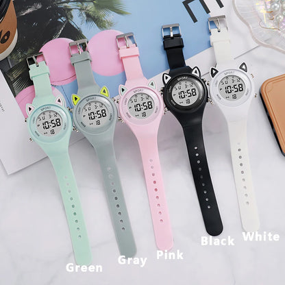 Cat-Ear Kids Watch with Bracelet Waterproof Digital Watch LED Wristwatch