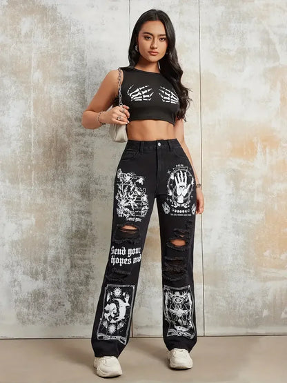 Street INS Ripped Straight Jeans Pants