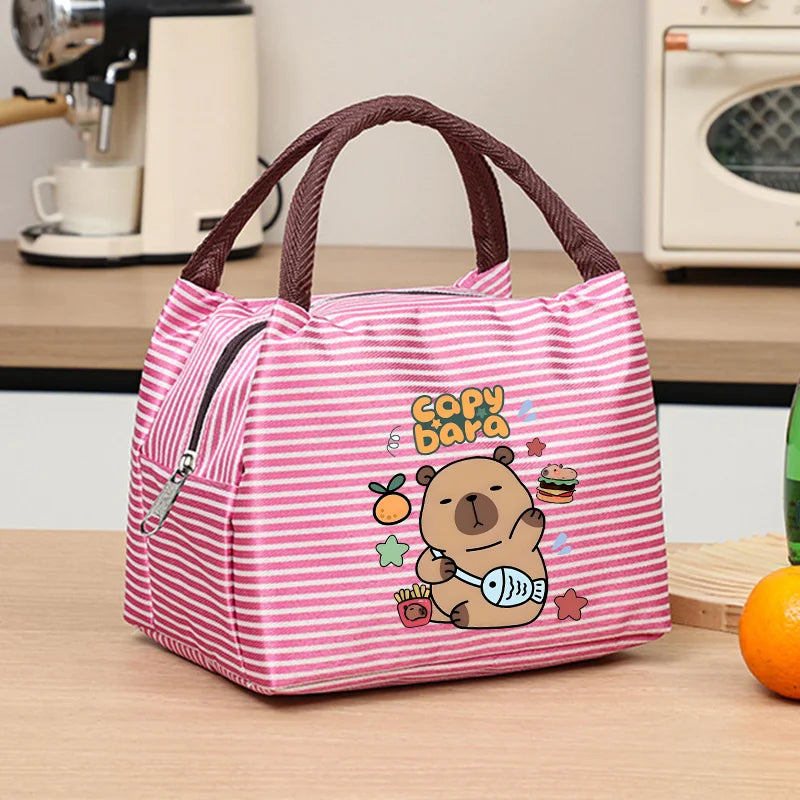 Capybara Portable Cute Anime Printed Figures Stripe Freezer Lunch Bags