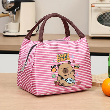 Capybara Portable Cute Anime Printed Figures Stripe Freezer Lunch Bags