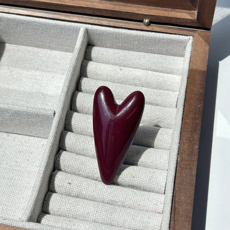 Vintage Oversized Glossy Resin Heart Sophisticated Elegant Rings