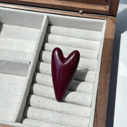 Vintage Oversized Glossy Resin Heart Sophisticated Elegant Rings