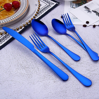 Blue Flatware Stainless Steel Cutlery Tableware Knives Forks Spoons Set