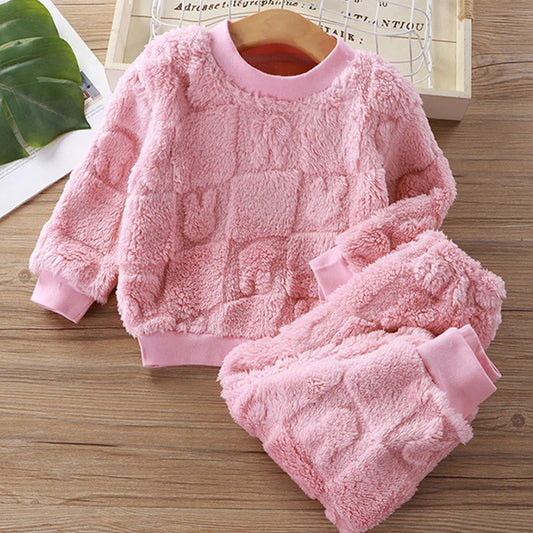 Cotton Autumn Winter Plus Fleece Warm Cartoon Top+Pants Set