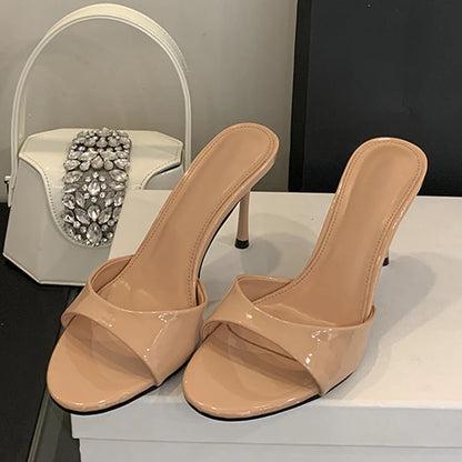 Leather Open Toe Thin High Heels Slipper