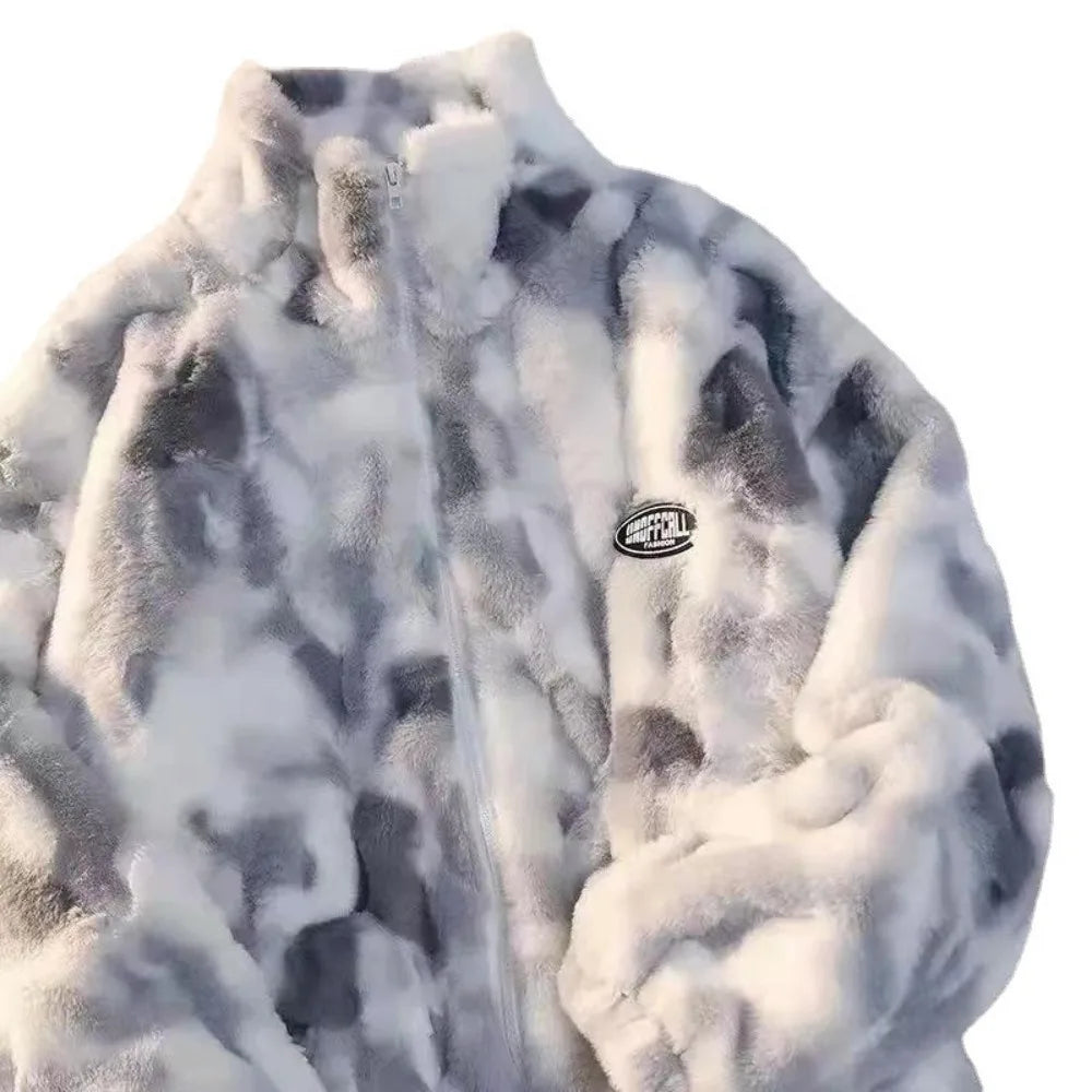 Tie Dye Lamb Fleece Harajuku Casual Loose Thick Coat Jacket