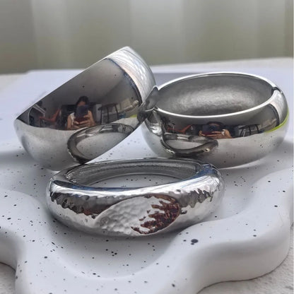 Smooth Surface Round Wide Silver Metal Bangle Geometric Bracelet