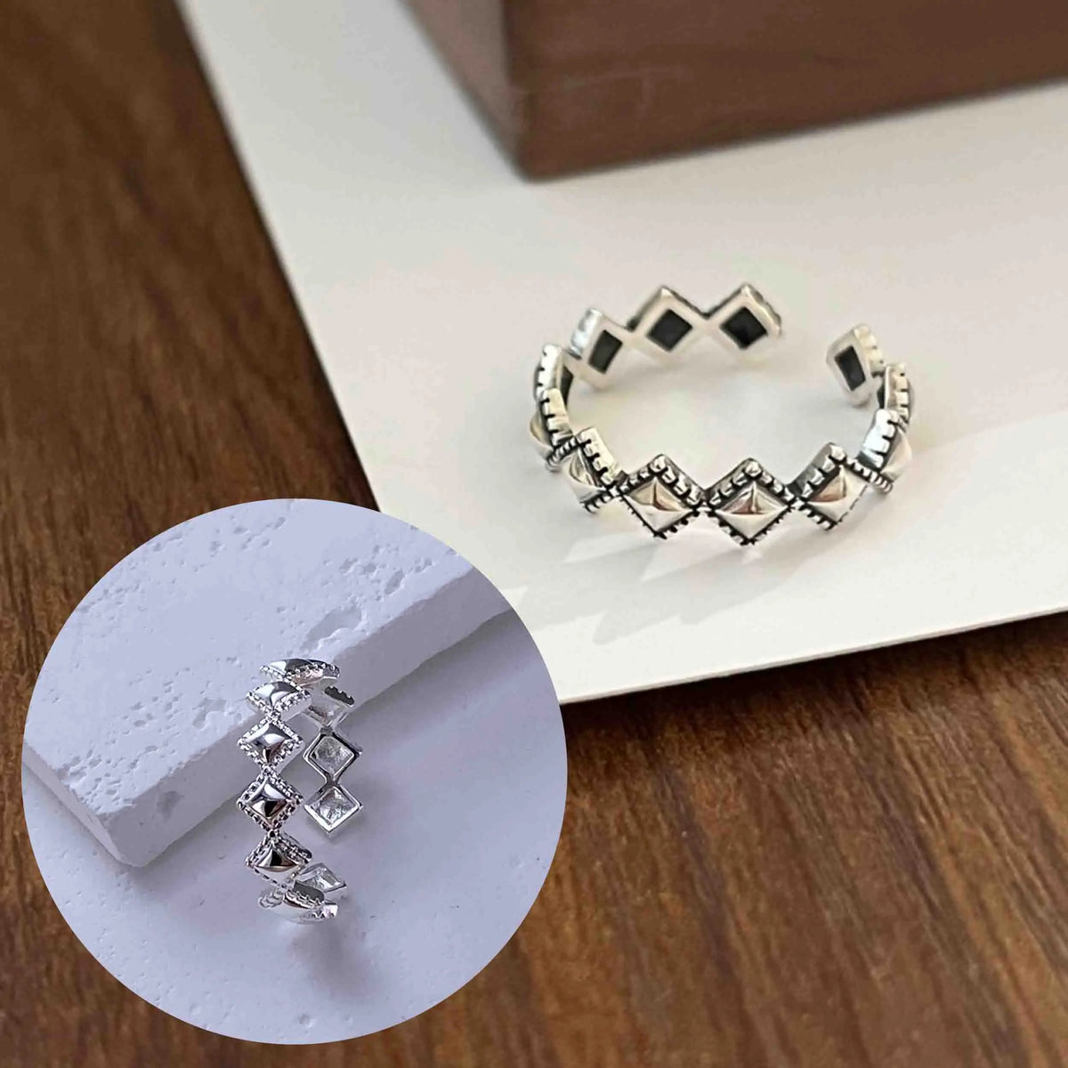 925 Sterling Silver Retro Geometric Asymmetric Rings