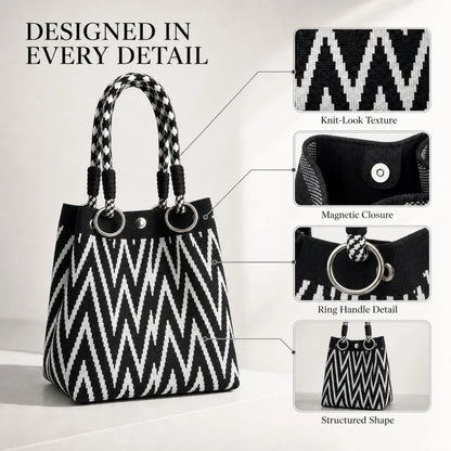 Geometric Mini Tote Black Ivory Graphic Ring Handle Korean Style Bags