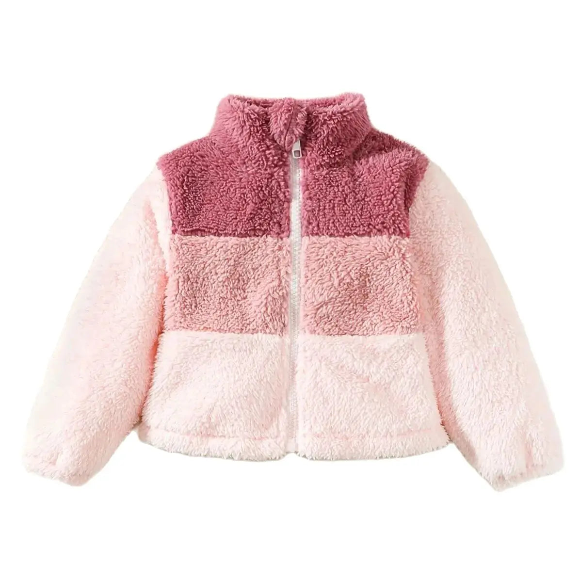 2-8 Years Kids Girl Plush Overcoat Long Sleeves Lapel Zippered Coat