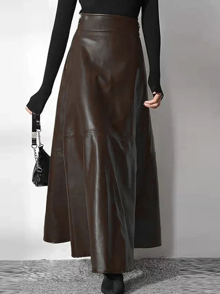 Leather Maxi Long High Waist Skirt