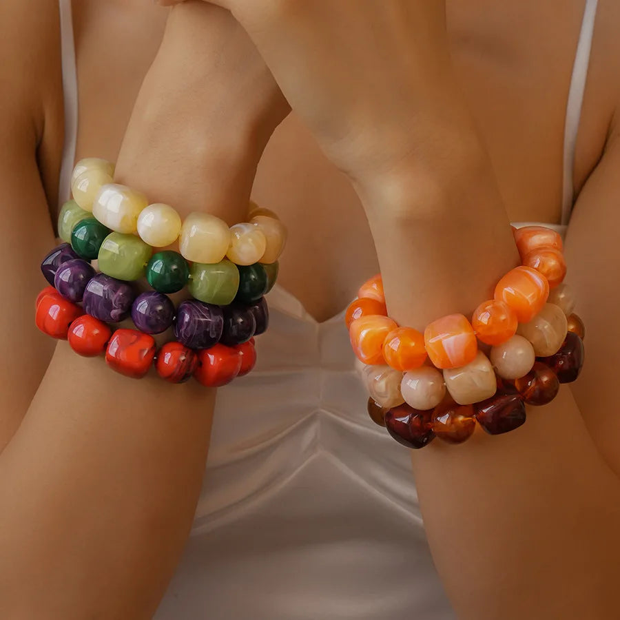 Acrylic Irregular Square Round Beaded Bracelet