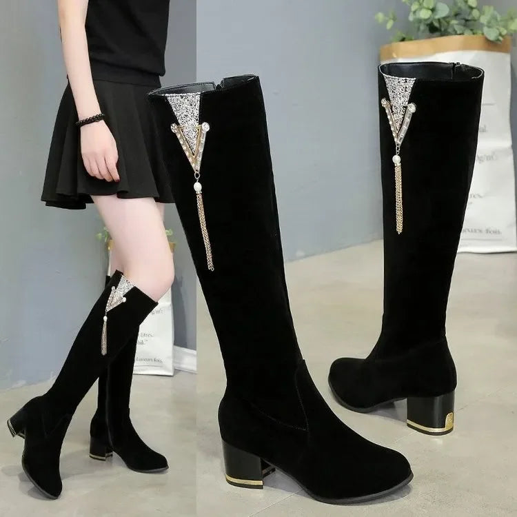 Long Rhinestone High-heeled Boot