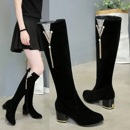 Long Rhinestone High-heeled Boot