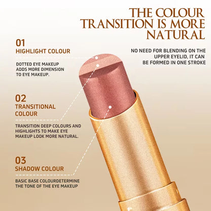 Three-Color Eyeshadow Stick Shimmering Highlighter Eyeshadow Stick Waterproof and Long-Lasting Pearlescent Metallic Eyeshadow