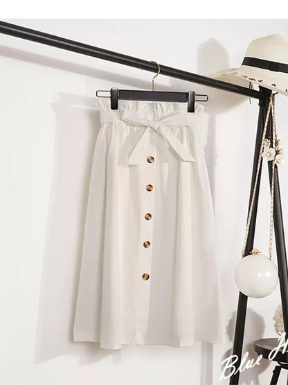 Falda midi coreana elegante de talle alto