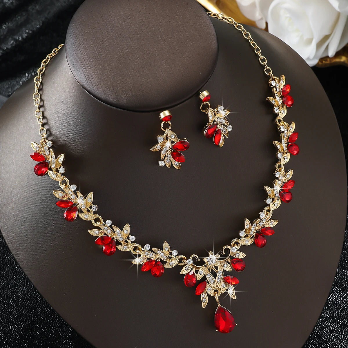 Cross Mirror Exaggerated Gemstone Necklace Set